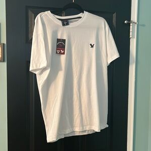 New White T-Shirt with Black Logo Size Large